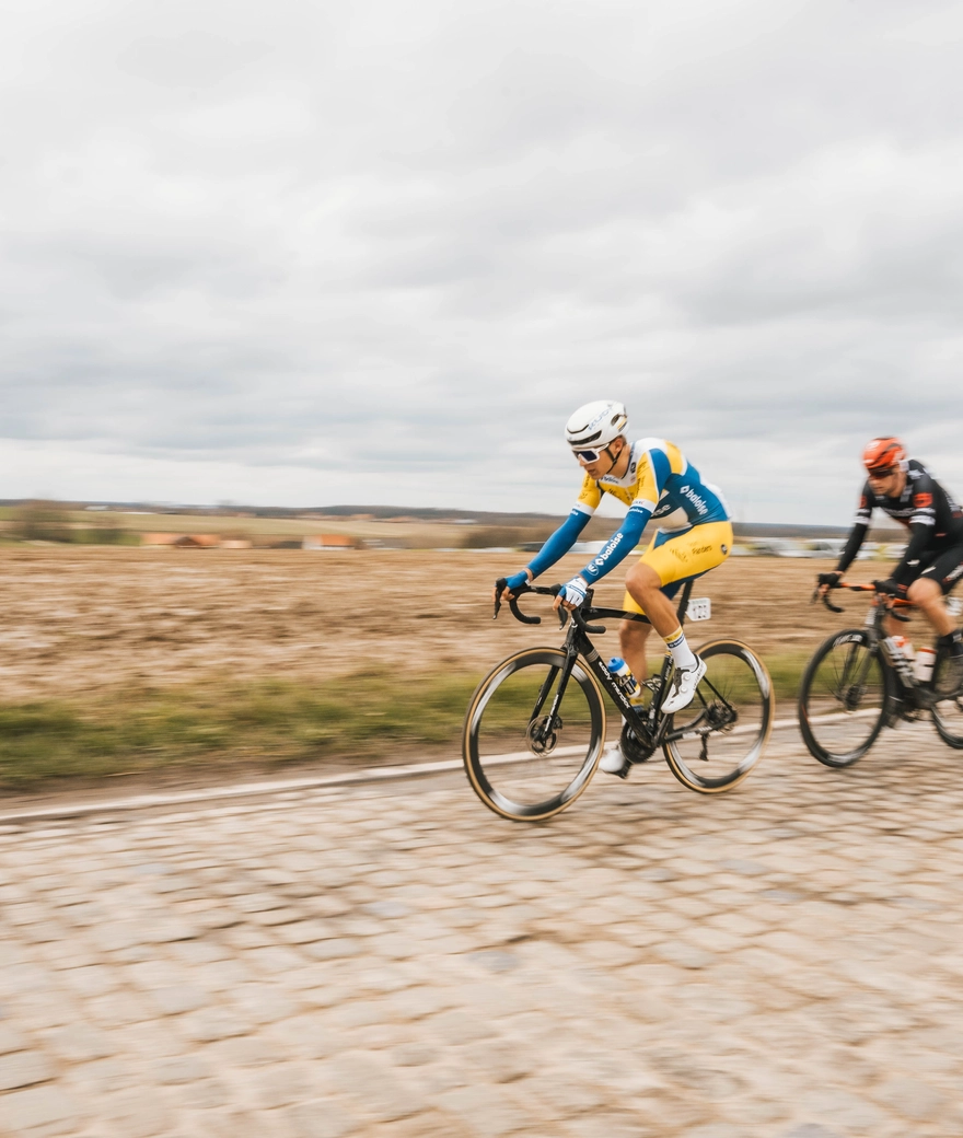 In the wheel of Team Flanders - Baloise during Nokere Koerse