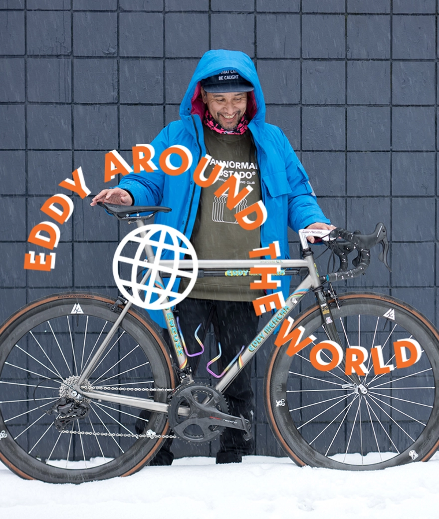 Mechanical Designer Kenji (52) Guides His Titanium Merckx Through The City of Glass